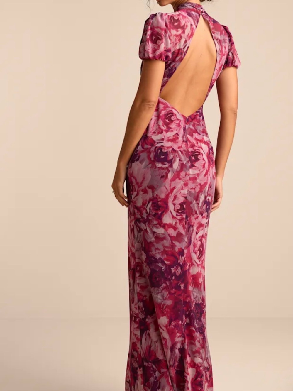 Lulu's Pink Floral Open-Back Maxi Dress